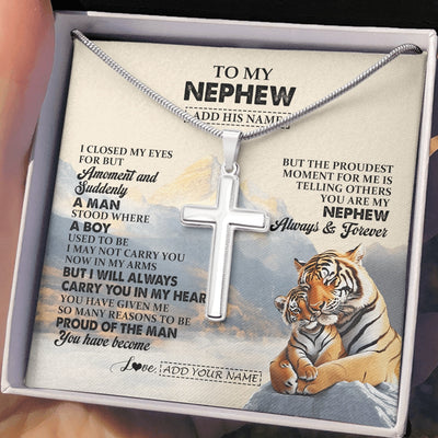 Stainless Cross Necklace Stainless Steel | 2 | Personalized To My Nephew Gifts Necklace Tiger From Aunt Uncle Auntie You Are My Nephew Birthday Gifts Graduation Christmas Custom Gift Box Message Card | https://teecentury.
