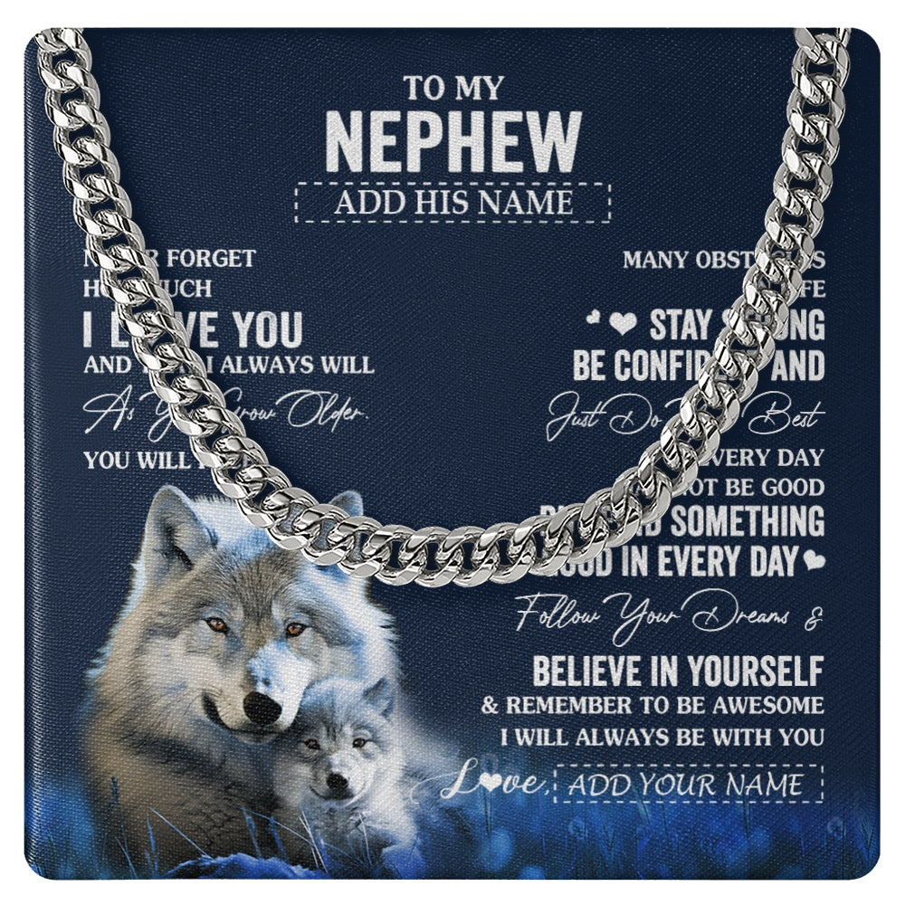 Cuban Link Chain Necklace Stainless Steel | 1 | Personalized To My Nephew I Love You Forever Necklace From Aunt Auntie Uncle Wolf Nephew Birthday Gifts Graduation Christmas Customized Gift Box Message Card | teecentury.myshopify