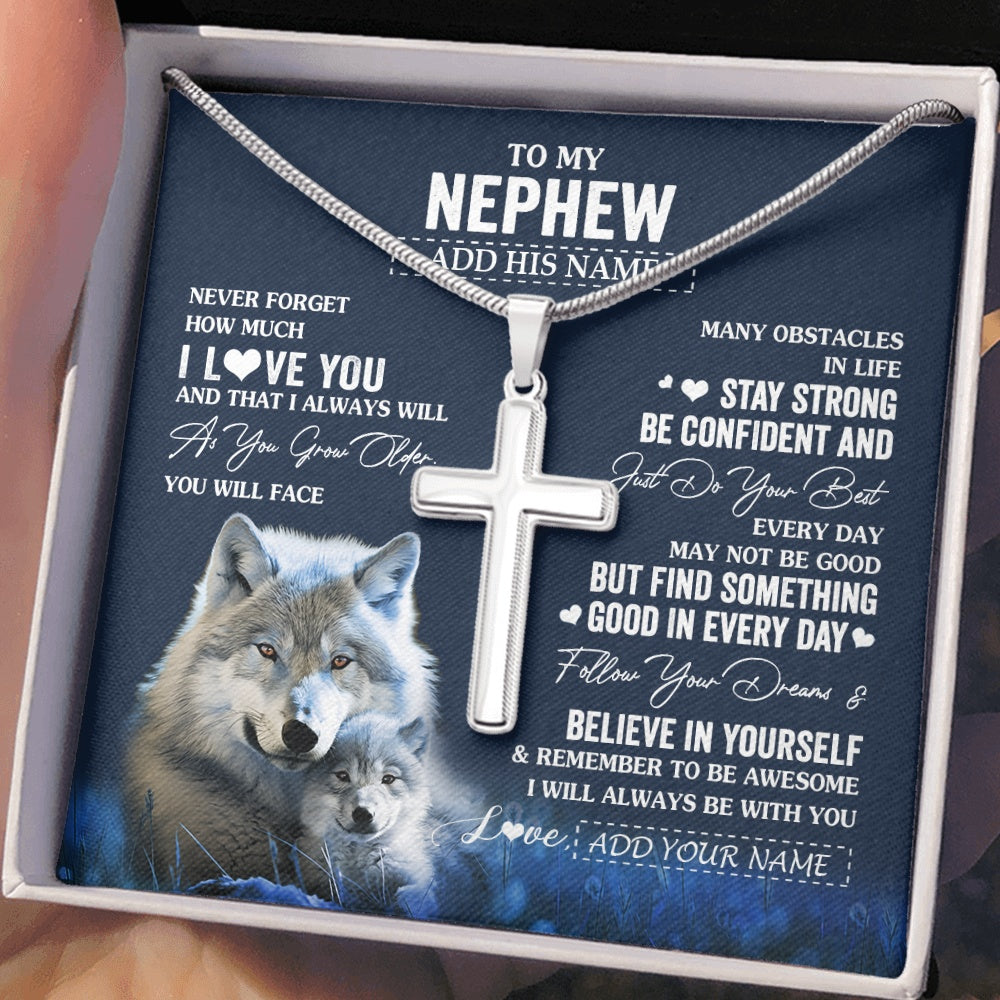 Stainless Cross Necklace Stainless Steel | 2 | Personalized To My Nephew I Love You Forever Necklace From Aunt Auntie Uncle Wolf Nephew Birthday Gifts Graduation Christmas Customized Gift Box Message Card | teecentury.myshopify