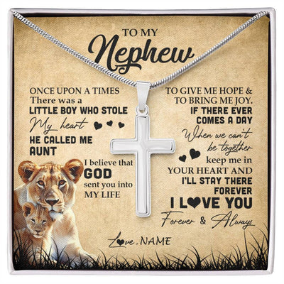 Stainless Cross Necklace | Personalized To My Nephew Lion Necklace From Aunt Auntie I'll Stay There Forever Nephew Birthday Graduation Christmas Customized Gift Box Message Card | teecentury
