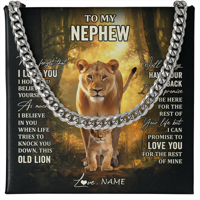 Cuban Link Chain Necklace Stainless Steel | 1 | Personalized To My Nephew Lion Necklace From Aunt Auntie Never Forget That I Love You Niece Birthday Graduation Christmas Customized Gift Box Message Card | teecentury