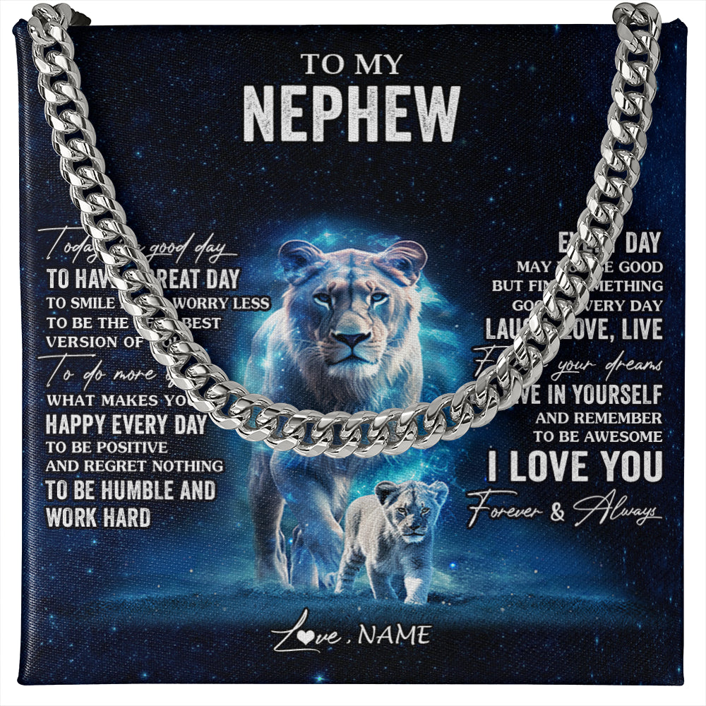 Cuban Link Chain Necklace Stainless Steel | 1 | Personalized To My Nephew Lion Necklace From Aunt Auntie Today Is A Good Day Nephew Gifts Birthday Graduation Christmas Customized Gift Box Message Card | teecentury