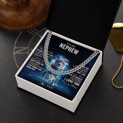 Cuban Link Chain Necklace Stainless Steel | 2 | Personalized To My Nephew Lion Necklace From Aunt Auntie Today Is A Good Day Nephew Gifts Birthday Graduation Christmas Customized Gift Box Message Card | teecentury