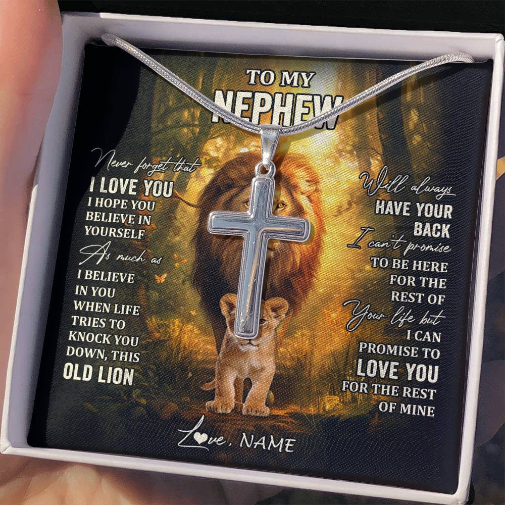 Stainless Cross Necklace Stainless Steel | 2 | Personalized To My Nephew Lion Necklace From Uncle Never Forget That I Love You Nephew Birthday Gifts Graduation Christmas Customized Gift Box Message Card | teecentury