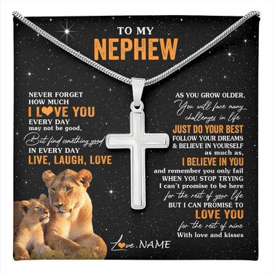 Stainless Cross Necklace Stainless Steel | 1 | Personalized To My Nephew Necklace From Aunt Auntie Live Laugh Love Lion Nephew Birthday Gifts Positive Graduation Christmas Customized Gift Box Message Card | teecentury