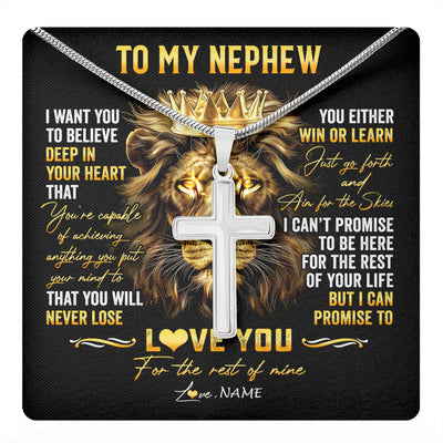 Stainless Cross Necklace Stainless Steel | 1 | Personalized To My Nephew Necklace From Aunt Auntie Uncle You Will Never Lose Lion Nephew Birthday Graduation Christmas Customized Gift Box Message Card | teecentury