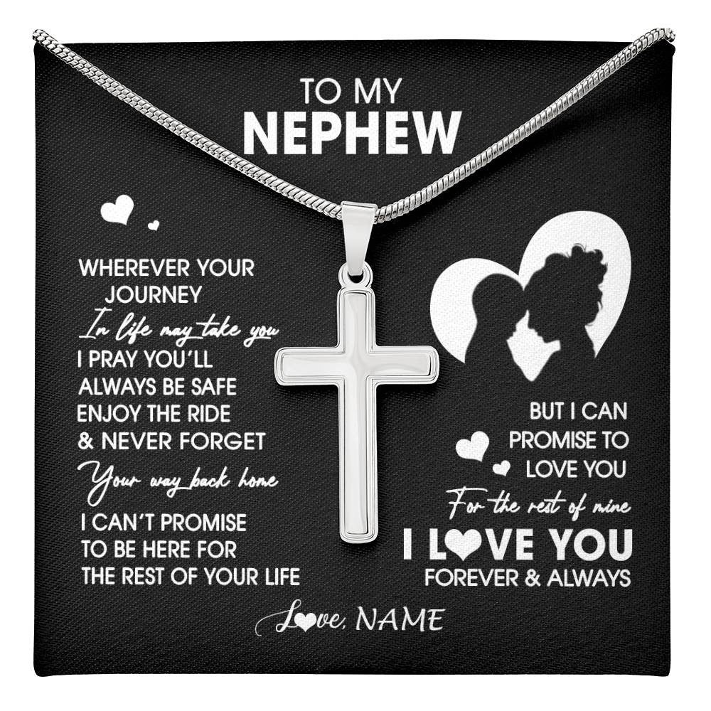 Stainless Cross Necklace Stainless Steel | 1 | Personalized To My Nephew Necklace From Aunt Auntie Wherever Your Journey Nephew Birthday Gifts Jewelry Graduation Christmas Customized Gift Box Message Card | teecentury