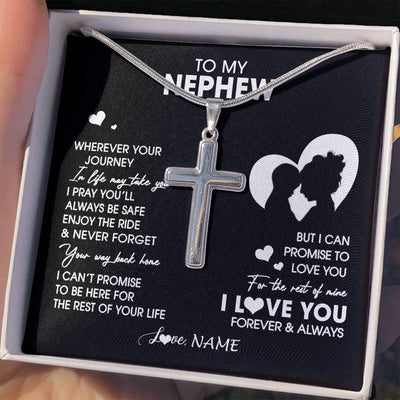 Stainless Cross Necklace Stainless Steel | 2 | Personalized To My Nephew Necklace From Aunt Auntie Wherever Your Journey Nephew Birthday Gifts Jewelry Graduation Christmas Customized Gift Box Message Card | teecentury