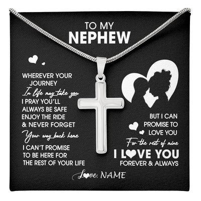Stainless Cross Necklace Stainless Steel | 1 | Personalized To My Nephew Necklace From Aunt Auntie Wherever Your Journey Nephew Birthday Gifts Jewelry Graduation Christmas Customized Gift Box Message Card | teecentury