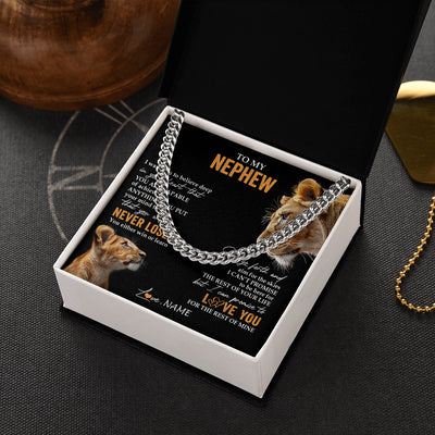 Cuban Link Chain Necklace Stainless Steel | 2 | Personalized To My Nephew Necklace From Aunt Auntie You Will Never Lose Lion Nephew Birthday Gifts Graduation Christmas Customized Gift Box Message Card | teecentury