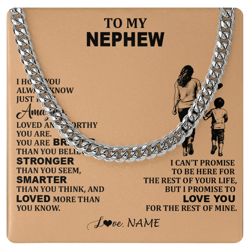 Cuban Link Chain Necklace Stainless Steel | 1 | Personalized To My Nephew Necklace From Aunt Promise To Love You Nephew Birthday Gifts Valentines Graduation Christmas Customized Gift Box Message Card | https://teecentury.