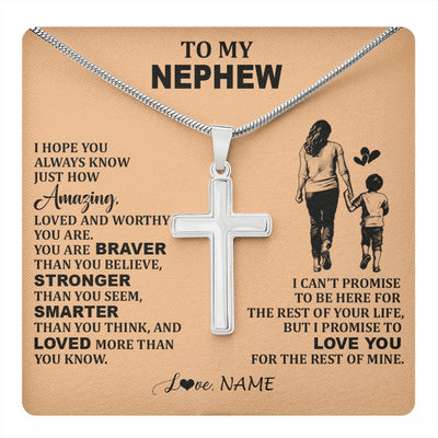 Stainless Cross Necklace Stainless Steel | 1 | Personalized To My Nephew Necklace From Aunt Promise To Love You Nephew Birthday Gifts Valentines Graduation Christmas Customized Gift Box Message Card | https://teecentury.