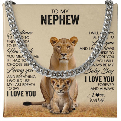 Cuban Link Chain Necklace Stainless Steel | 1 | Personalized To My Nephew Necklace From Aunt Sometimes It's Hard Lion Nephew Gift Birthday Jewelry Graduation Christmas Customized Gift Box Message Card | teecentury