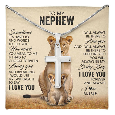 Stainless Cross Necklace Stainless Steel | 1 | Personalized To My Nephew Necklace From Aunt Sometimes It's Hard Lion Nephew Gift Birthday Jewelry Graduation Christmas Customized Gift Box Message Card | teecentury