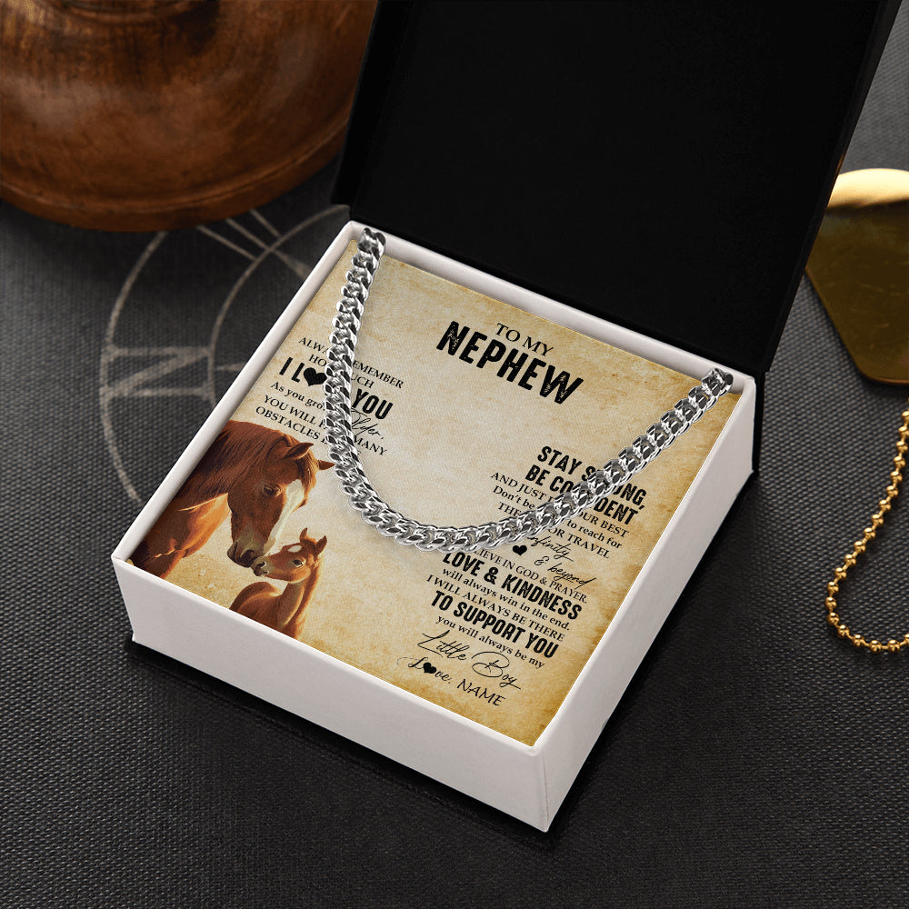 Cuban Link Chain Necklace Stainless Steel | 2 | Personalized To My Nephew Necklace From Aunt Uncle Always Remember I Love You Horse Nephew Birthday Graduation Christmas Customized Gift Box Message Card | teecentury