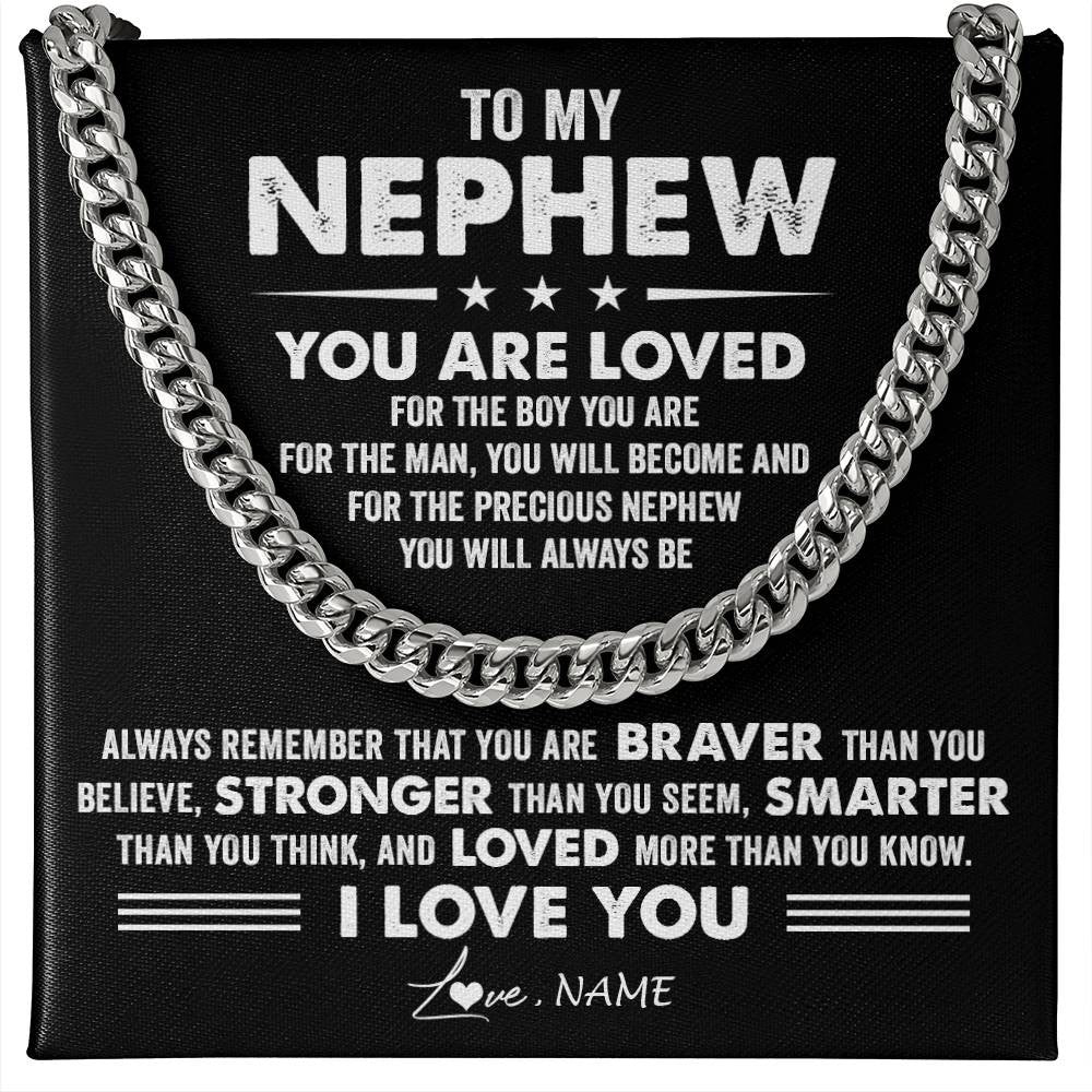 Cuban Link Chain Necklace Stainless Steel | 1 | Personalized To My Nephew Necklace From Aunt Uncle Auntie Cuban Chain You Are Loved Nephew Birthday Graduation Christmas Customized Gift Box Message Card | teecentury