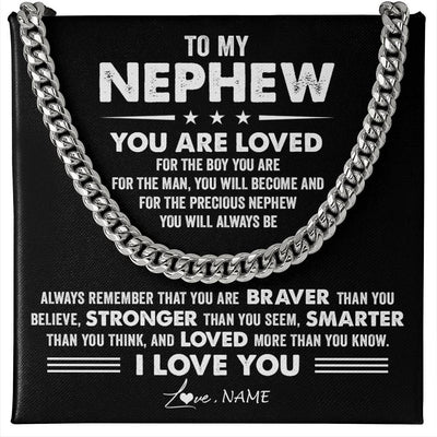 Cuban Link Chain Necklace Stainless Steel | 1 | Personalized To My Nephew Necklace From Aunt Uncle Auntie Cuban Chain You Are Loved Nephew Birthday Graduation Christmas Customized Gift Box Message Card | teecentury