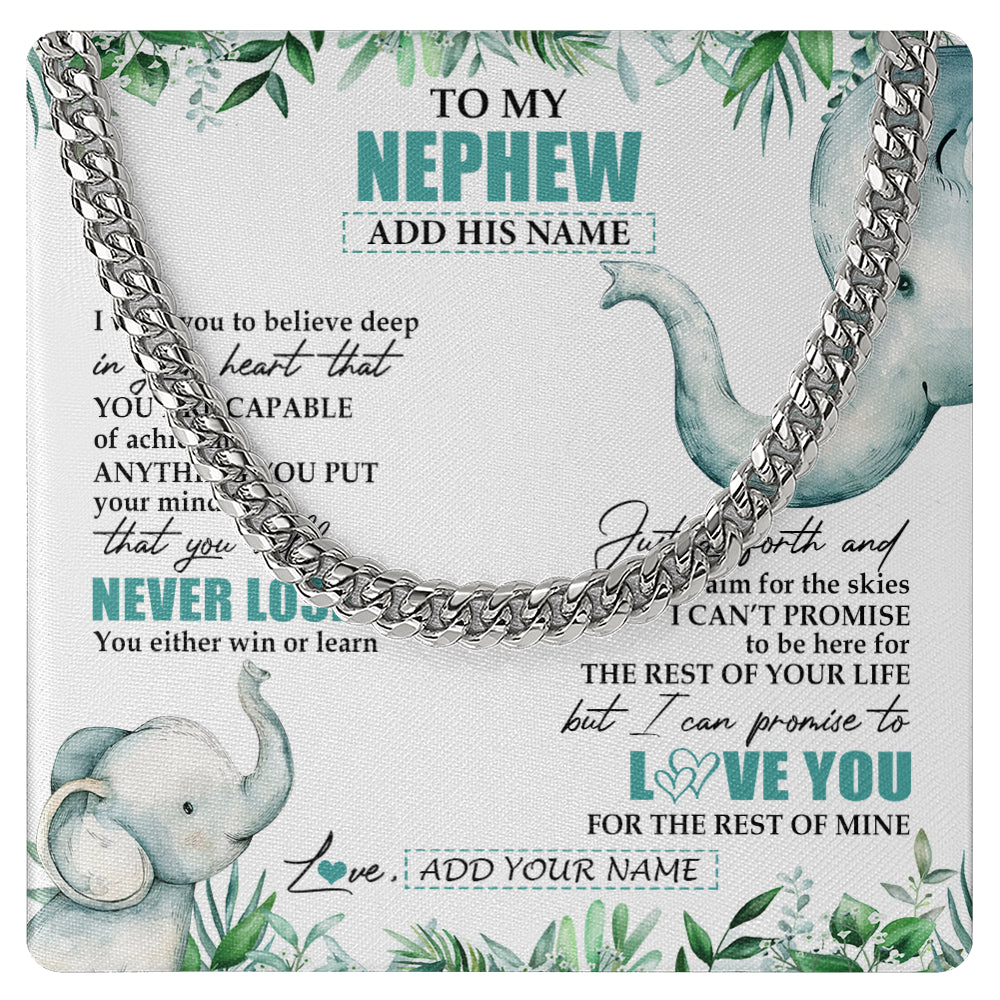 Cuban Link Chain Necklace Stainless Steel | 1 | Personalized To My Nephew Necklace From Aunt Uncle Auntie You Will Never Lose Elephant Nephew Birthday Gifts Graduation Christmas Custom Gift Box Message Card | teecentury
