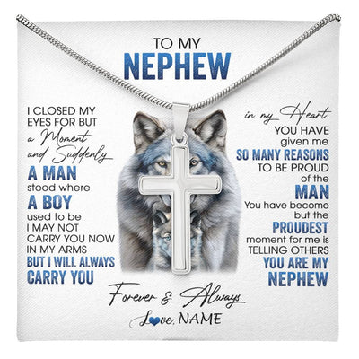 Stainless Cross Necklace Stainless Steel | 1 | Personalized To My Nephew Necklace From Aunt Uncle I Close My Eyes For But A Moment Wolf Nephew Birthday Gifts Christmas Customized Gift Box Message Card | teecentury