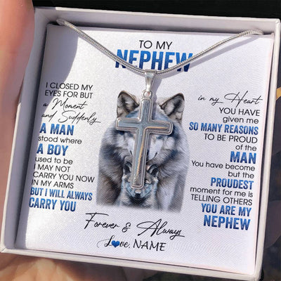 Stainless Cross Necklace Stainless Steel | 2 | Personalized To My Nephew Necklace From Aunt Uncle I Close My Eyes For But A Moment Wolf Nephew Birthday Gifts Christmas Customized Gift Box Message Card | teecentury