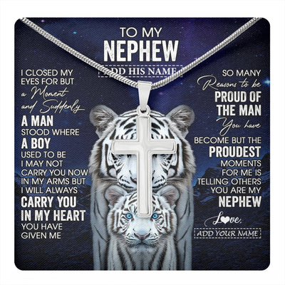 Stainless Cross Necklace Stainless Steel | 1 | Personalized To My Nephew Necklace From Aunt Uncle I Close My Eyes White Tiger Nephew Birthday Gift Graduation Christmas Custom Gift Box Message Card | https://teecentury.