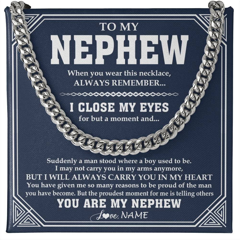 Cuban Link Chain Necklace Stainless Steel | 1 | Personalized To My Nephew Necklace From Aunt Uncle Suddenly A Man Jewelry Nephew Birthday Gifts Graduation Christmas Customized Gift Box Message Card | teecentury