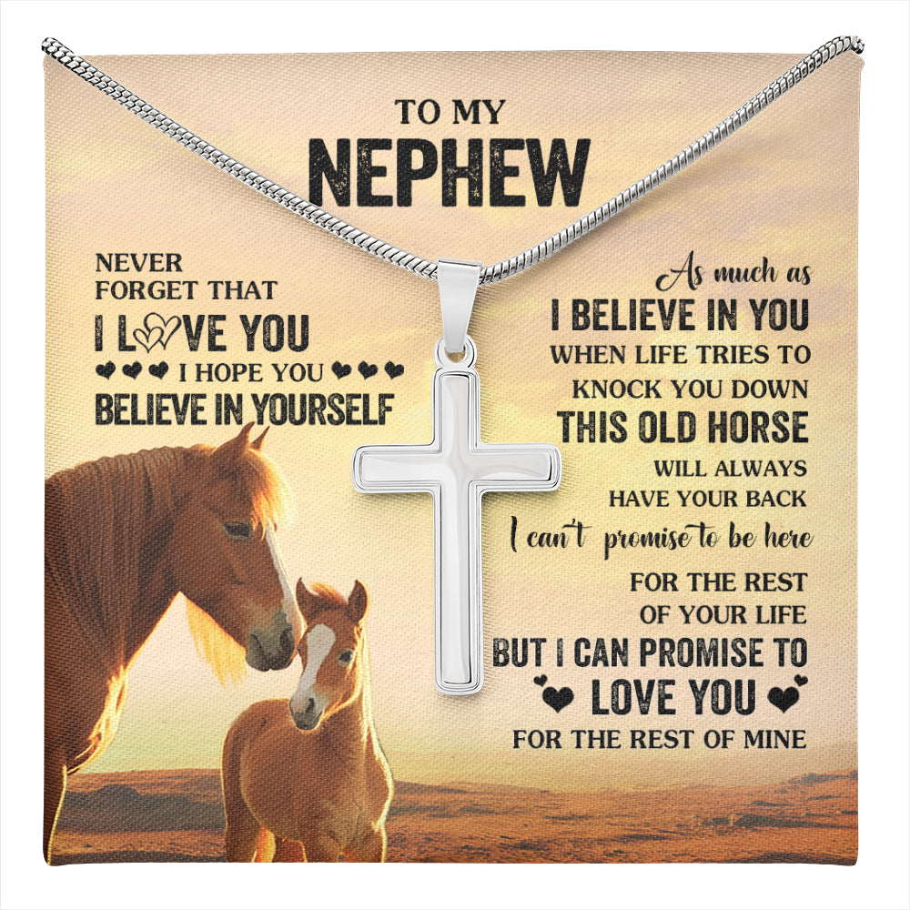 Stainless Cross Necklace Stainless Steel | 1 | Personalized To My Nephew Necklace From Aunt Uncle This Old Horse Love You Nephew Birthday Gifts Graduation Christmas Customized Gift Box Message Card | teecentury