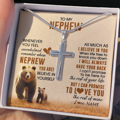 Stainless Cross Necklace Stainless Steel | 2 | Personalized To My Nephew Necklace From Aunt Uncle Whenever You Feel Bear Nephew Birthday Gifts Gifts Graduation Christmas Customized Gift Box Message Card | teecentury
