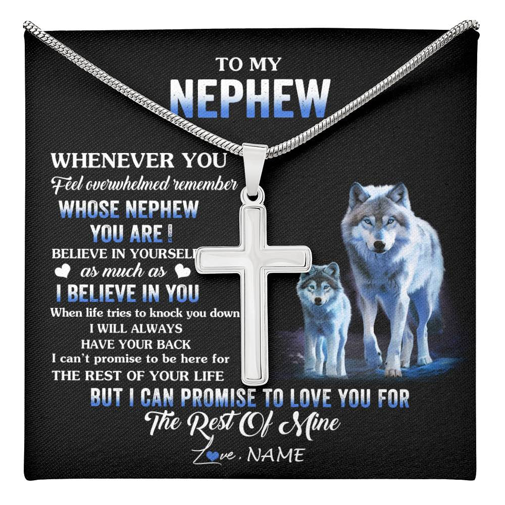 Stainless Cross Necklace Stainless Steel | 1 | Personalized To My Nephew Necklace From Aunt Uncle Whenever You Feel Wolf Nephew Birthday Gifts Graduation Christmas Customized Gift Box Message Card | teecentury