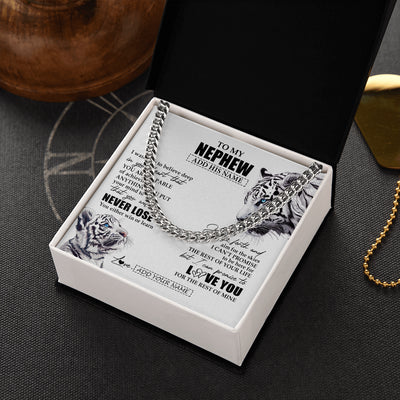 Cuban Link Chain Necklace Stainless Steel | 2 | Personalized To My Nephew Necklace From Aunt Uncle You Will Never Lose White Tiger Nephew Birthday Gifts Graduation Christmas Customized Gift Box Message Card | teecentury
