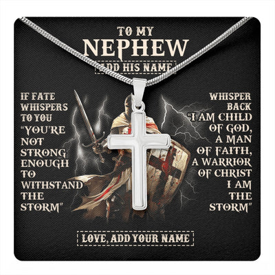 Stainless Cross Necklace Stainless Steel | 1 | Personalized To My Nephew Necklace From Uncle Aunt For Men Warrior Knight Templar I Am The Storm Nephew Birthday Christmas Gift Box Message Card | https://teecentury.