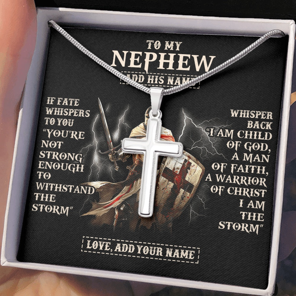 Stainless Cross Necklace Stainless Steel | 2 | Personalized To My Nephew Necklace From Uncle Aunt For Men Warrior Knight Templar I Am The Storm Nephew Birthday Christmas Gift Box Message Card | https://teecentury.