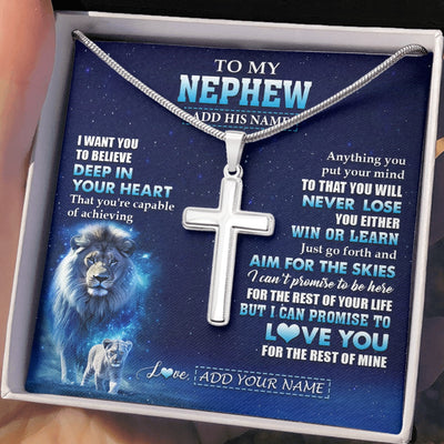Stainless Cross Necklace Stainless Steel | 2 | Personalized To My Nephew Necklace From Uncle Believe Your Heart Nephew Gift Birthday Graduation Christmas Customized Gift Box Message Card | teecentury.myshopify