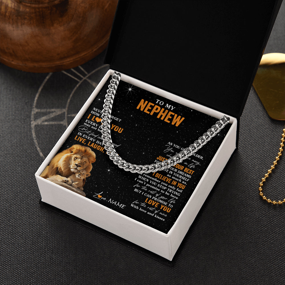 Cuban Link Chain Necklace Stainless Steel | 2 | Personalized To My Nephew Necklace From Uncle Live Laugh Love Lion Nephew Birthday Gifts Positive Graduation Christmas Customized Gift Box Message Card | teecentury