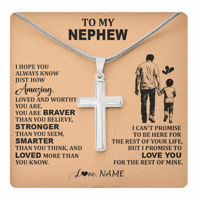Stainless Cross Necklace Stainless Steel | 1 | Personalized To My Nephew Necklace From Uncle Promise To Love You Nephew Birthday Valentines Graduation Christmas Customized Gift Box Message Card | https://teecentury.