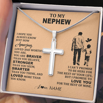 Stainless Cross Necklace Stainless Steel | 2 | Personalized To My Nephew Necklace From Uncle Promise To Love You Nephew Birthday Valentines Graduation Christmas Customized Gift Box Message Card | https://teecentury.