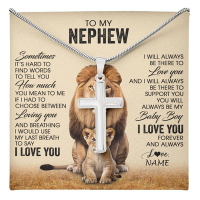 Stainless Cross Necklace Stainless Steel | 1 | Personalized To My Nephew Necklace From Uncle Sometimes It's Hard Lion Nephew Gift Birthday Jewelry Graduation Christmas Customized Gift Box Message Card | teecentury