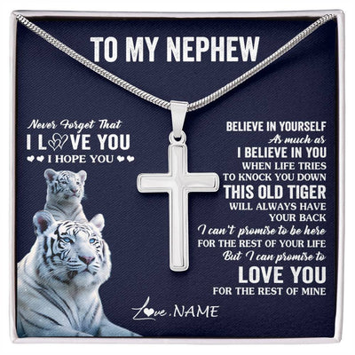 Stainless Cross Necklace Stainless Steel | 1 | Personalized To My Nephew Necklace Gift From Aunt Uncle This Old Tiger Love You Nephew Birthday Graduation Christmas Custom Customized Gift Box Message Card | teecentury