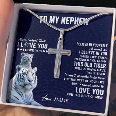 Stainless Cross Necklace Stainless Steel | 2 | Personalized To My Nephew Necklace Gift From Aunt Uncle This Old Tiger Love You Nephew Birthday Graduation Christmas Custom Customized Gift Box Message Card | teecentury