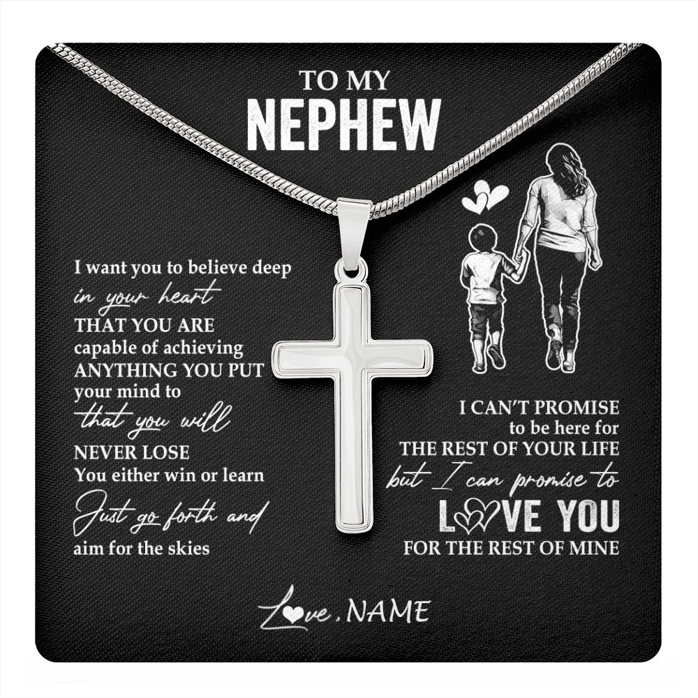 Stainless Cross Necklace Stainless Steel | 1 | Personalized To My Nephew Necklace You Will Never Lose From Aunt Auntie Nephew Birthday Gifts Graduation Christmas Customized Gift Box Message Card | teecentury