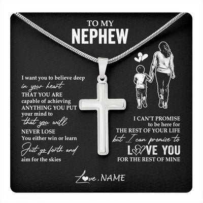 Stainless Cross Necklace Stainless Steel | 1 | Personalized To My Nephew Necklace You Will Never Lose From Aunt Auntie Nephew Birthday Gifts Graduation Christmas Customized Gift Box Message Card | teecentury