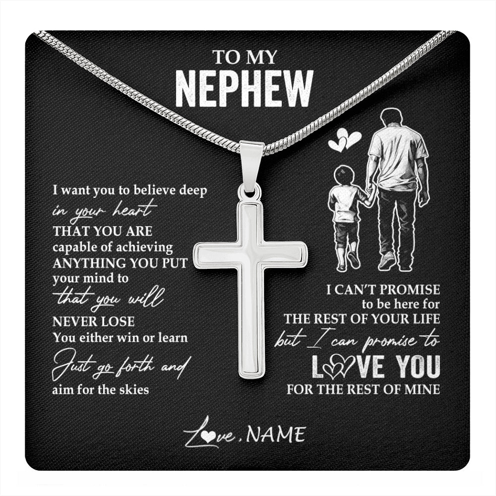 Stainless Cross Necklace Stainless Steel | 1 | Personalized To My Nephew Necklace You Will Never Lose From Uncle Nephew Birthday Gifts Graduation Christmas Customized Gift Box Message Card | teecentury