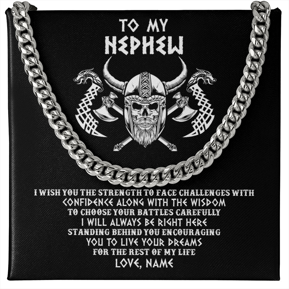 Cuban Link Chain Necklace Stainless Steel | 1 | Personalized To My Nephew Viking Necklace I Wish You The Strength Scandinavian Norse Runes Viking Men Birthday Fts Christmas Customized Gift Box Message Card | teecentury