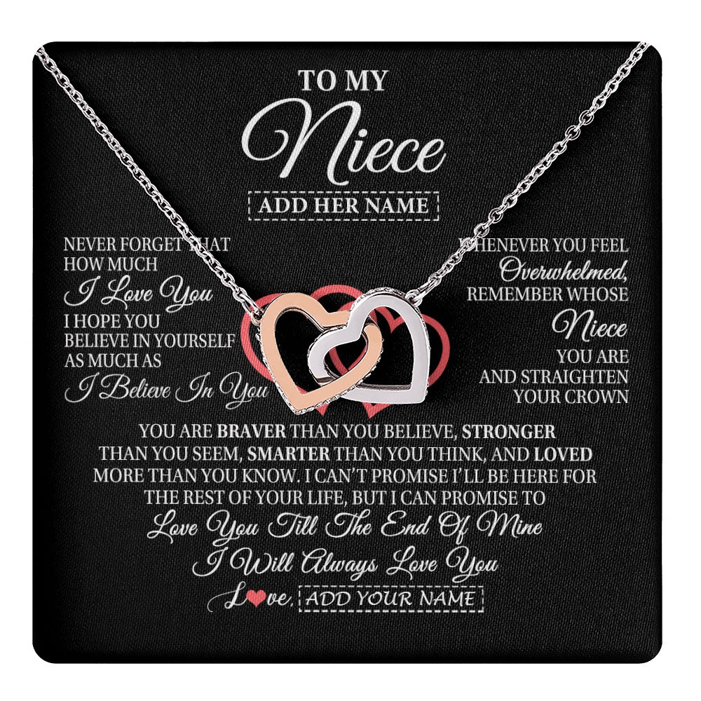Interlocking Hearts Necklace Stainless Steel & Rose Gold Finish | 1 | Personalized To My Niece  Birthday Gifts From Uncle Aunt Always Love You Niece Gifts Necklace Jewelry Graduation Christmas Customized Gift Box Message Card | teecentury.myshopify