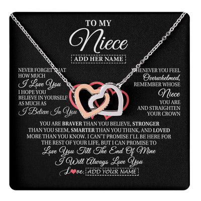 Interlocking Hearts Necklace Stainless Steel & Rose Gold Finish | 1 | Personalized To My Niece  Birthday Gifts From Uncle Aunt Always Love You Niece Gifts Necklace Jewelry Graduation Christmas Customized Gift Box Message Card | teecentury.myshopify