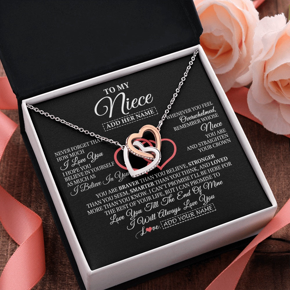Interlocking Hearts Necklace Stainless Steel & Rose Gold Finish | 2 | Personalized To My Niece  Birthday Gifts From Uncle Aunt Always Love You Niece Gifts Necklace Jewelry Graduation Christmas Customized Gift Box Message Card | teecentury.myshopify