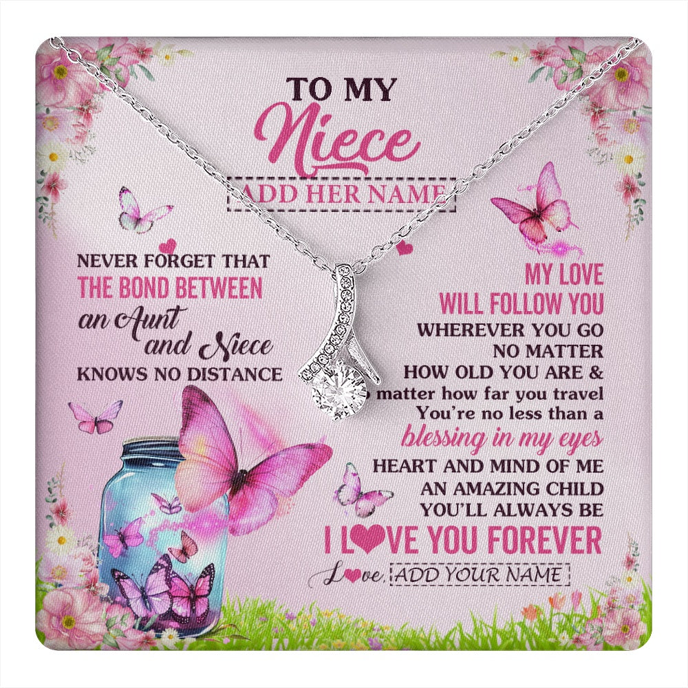 Alluring Beauty Necklace 14K White Gold Finish | 1 | Personalized To My Niece Butterfly Necklace From Aunt Auntie The Bond Between Niece Birthday Gifts Graduation Christmas Custom Jewelry Gift Box Message Card | https://teecentury.