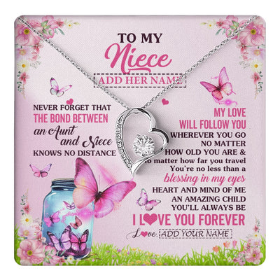 Forever Love Necklace 14K White Gold Finish | 1 | Personalized To My Niece Butterfly Necklace From Aunt Auntie The Bond Between Niece Birthday Gifts Graduation Christmas Custom Jewelry Gift Box Message Card | https://teecentury.