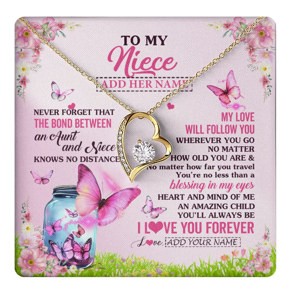 Forever Love Necklace 18K Yellow Gold Finish | 1 | Personalized To My Niece Butterfly Necklace From Aunt Auntie The Bond Between Niece Birthday Gifts Graduation Christmas Custom Jewelry Gift Box Message Card | https://teecentury.