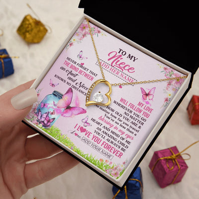 Forever Love Necklace 18K Yellow Gold Finish | 2 | Personalized To My Niece Butterfly Necklace From Aunt Auntie The Bond Between Niece Birthday Gifts Graduation Christmas Custom Jewelry Gift Box Message Card | https://teecentury.